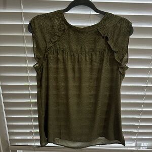 LOFT Dark Olive Ruffle Sleeve Blouse